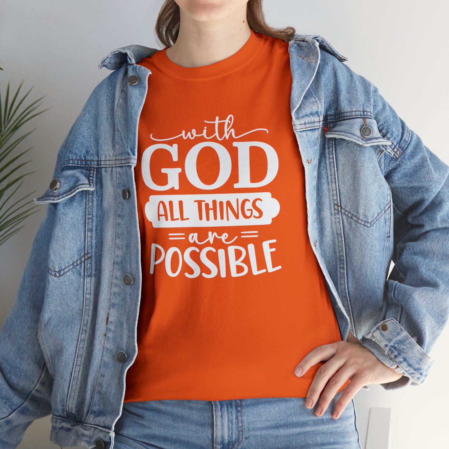 With God All Things Are Possible Unisex Heavy Cotton Tee - White Print