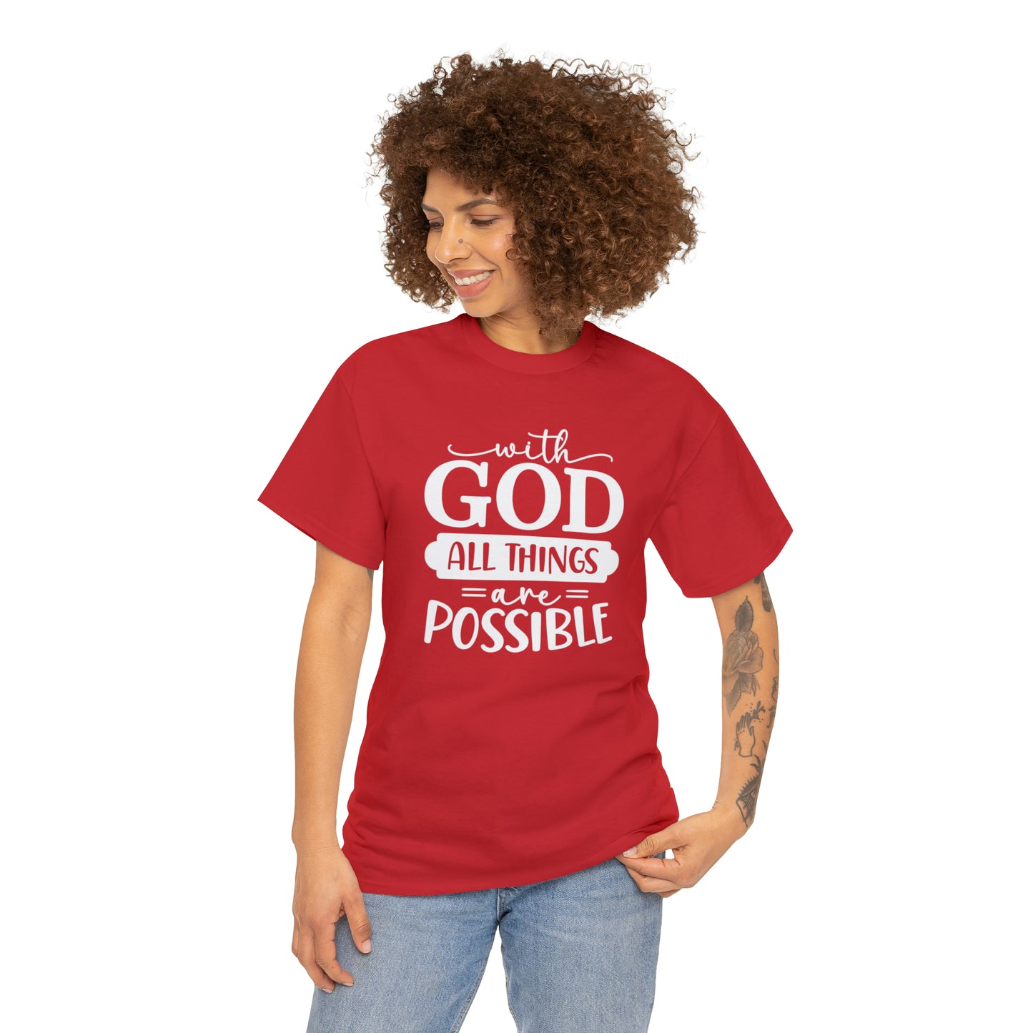 With God All Things Are Possible Unisex Heavy Cotton Tee - White Print