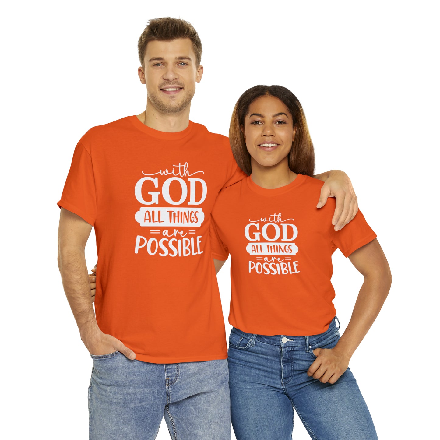 With God All Things Are Possible Unisex Heavy Cotton Tee - White Print