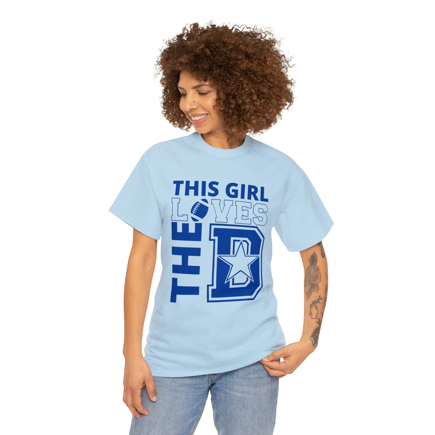 This Girl Loves the D - Cowboys Fan - Blue Print Unisex Heavy Cotton Tee