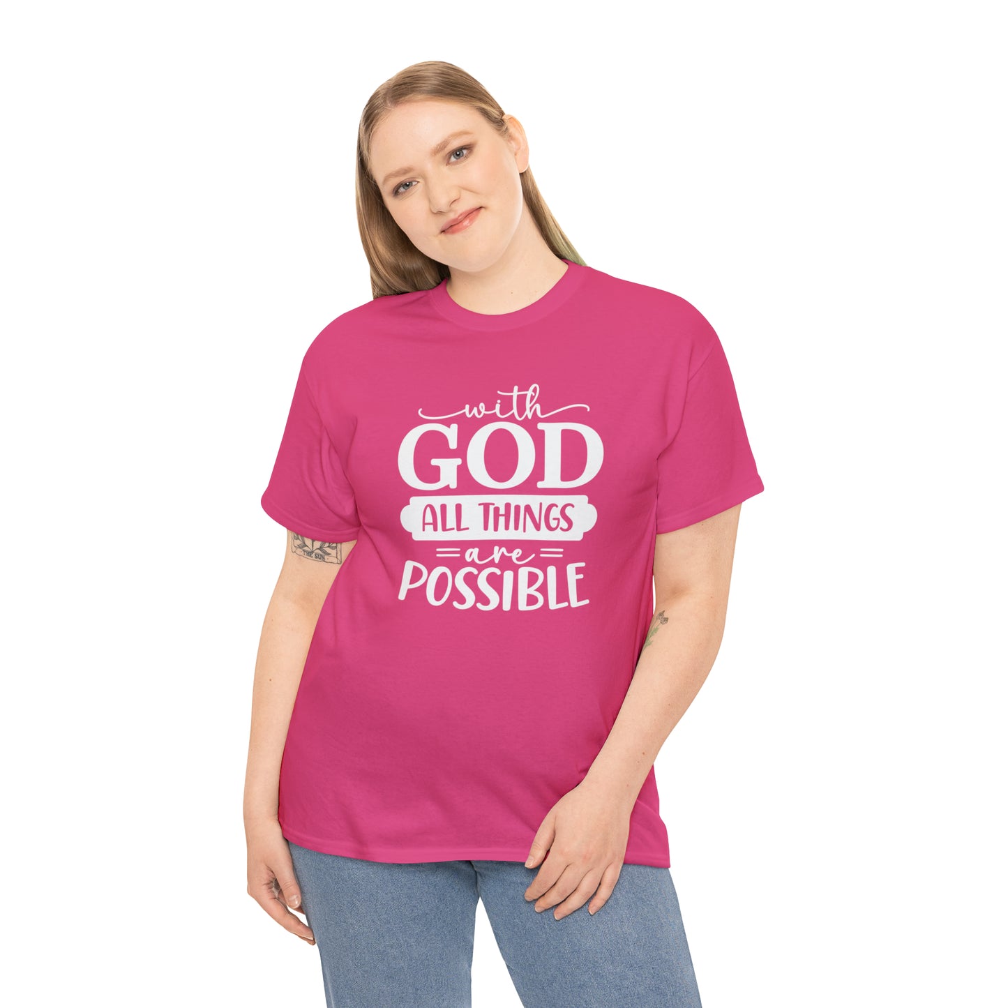With God All Things Are Possible Unisex Heavy Cotton Tee - White Print