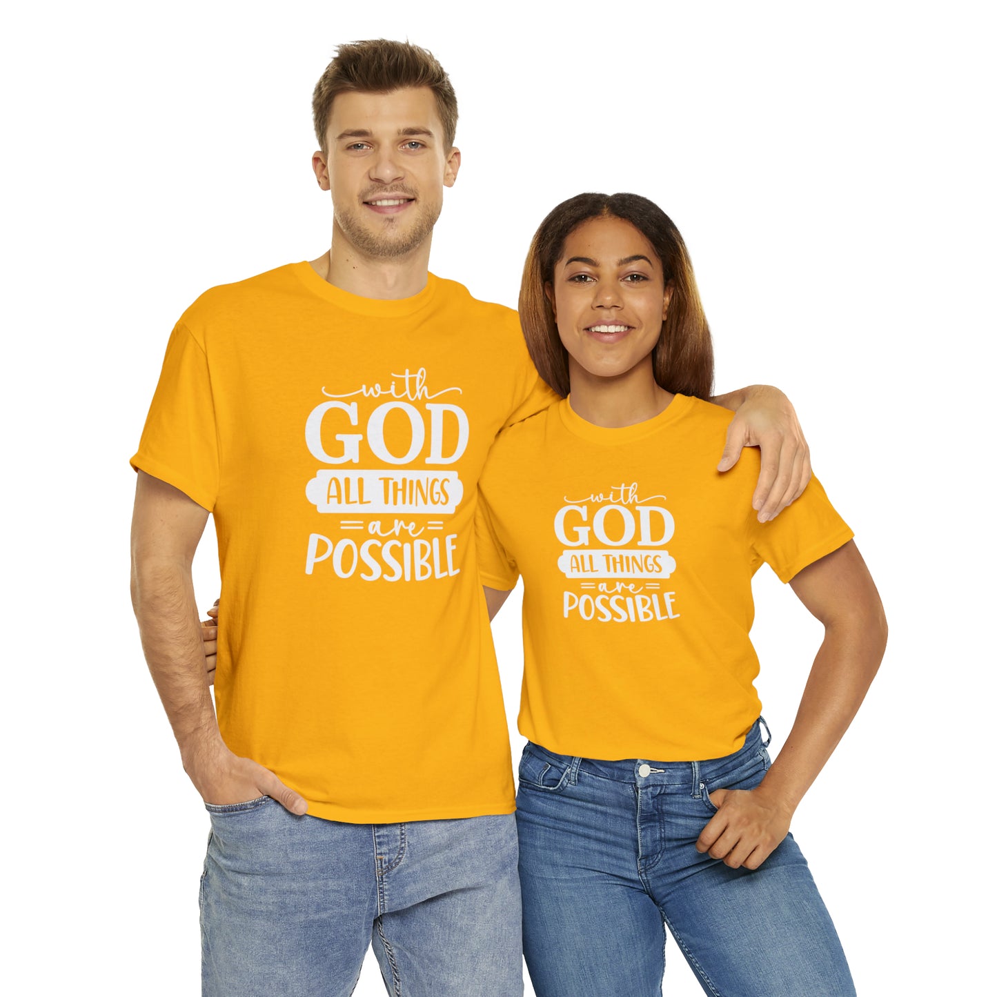 With God All Things Are Possible Unisex Heavy Cotton Tee - White Print