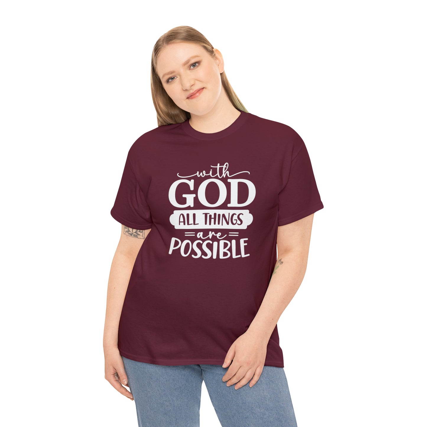 With God All Things Are Possible Unisex Heavy Cotton Tee - White Print