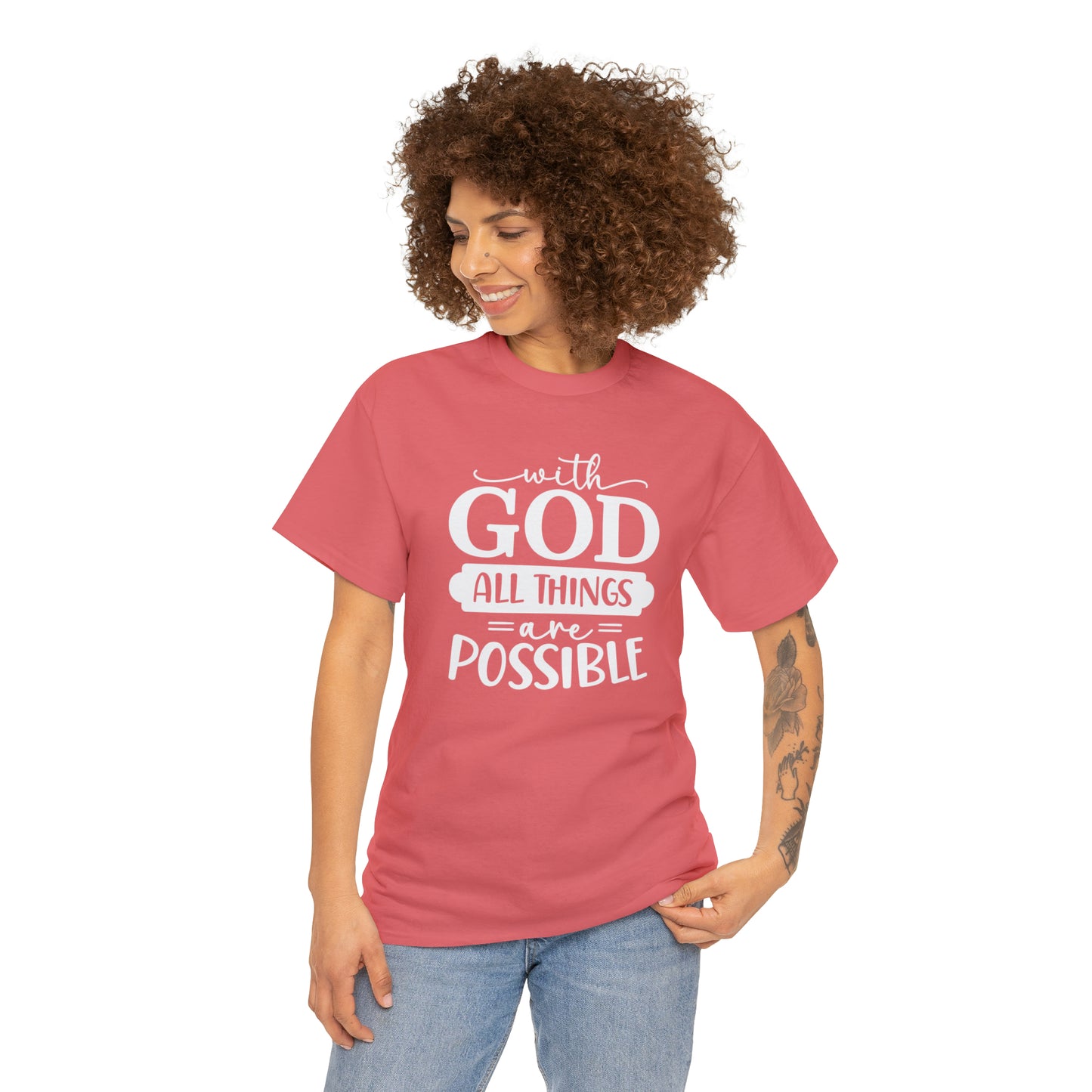 With God All Things Are Possible Unisex Heavy Cotton Tee - White Print