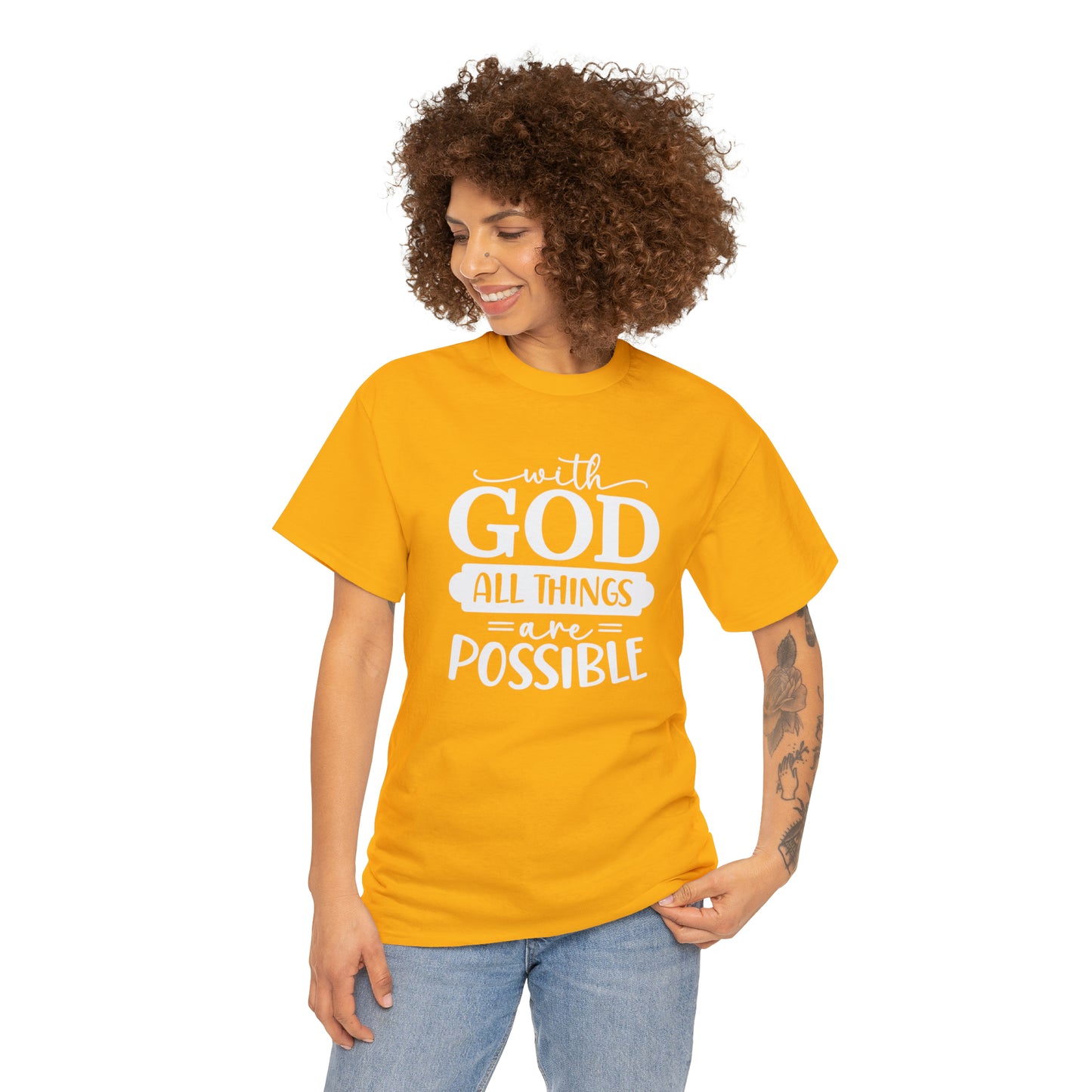 With God All Things Are Possible Unisex Heavy Cotton Tee - White Print