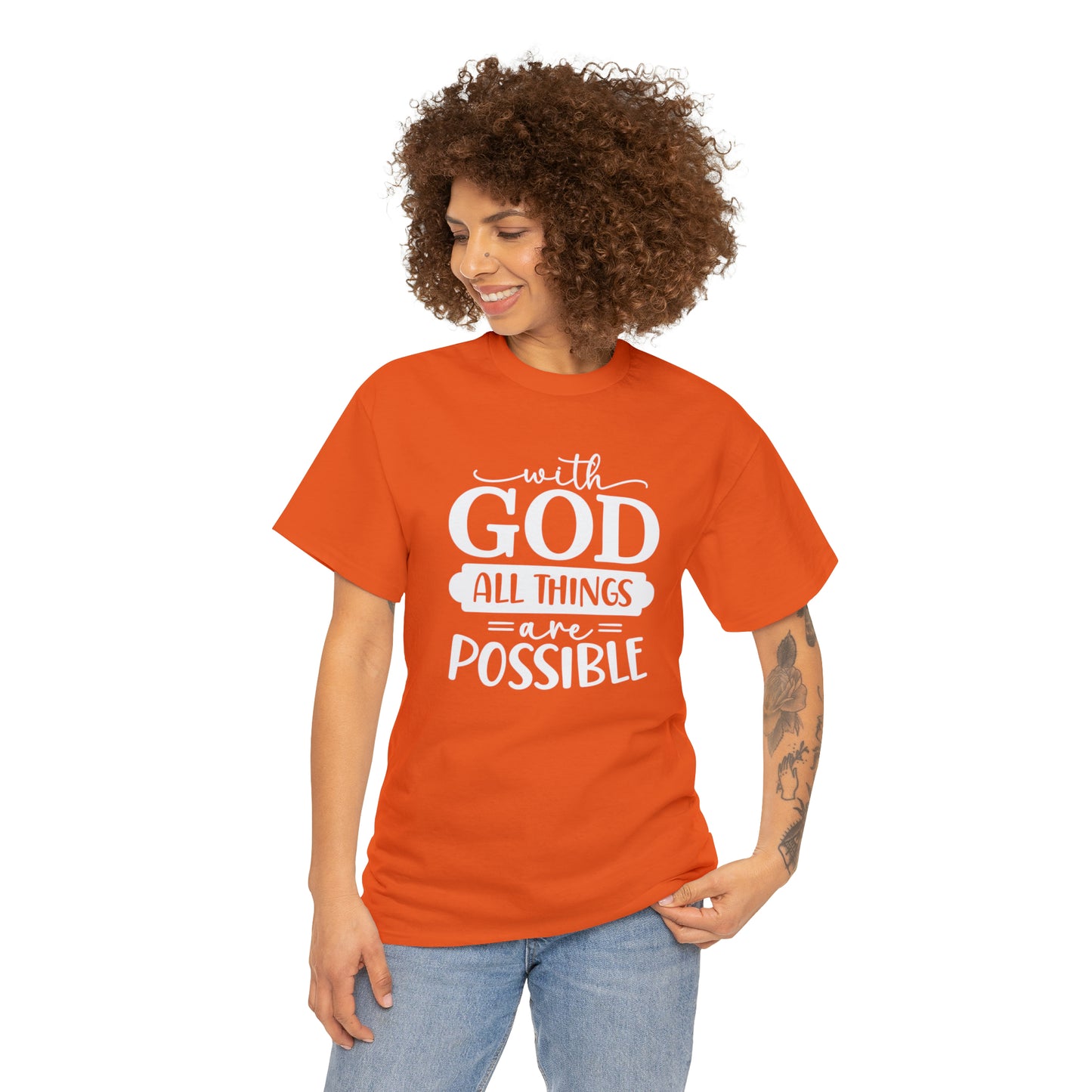 With God All Things Are Possible Unisex Heavy Cotton Tee - White Print
