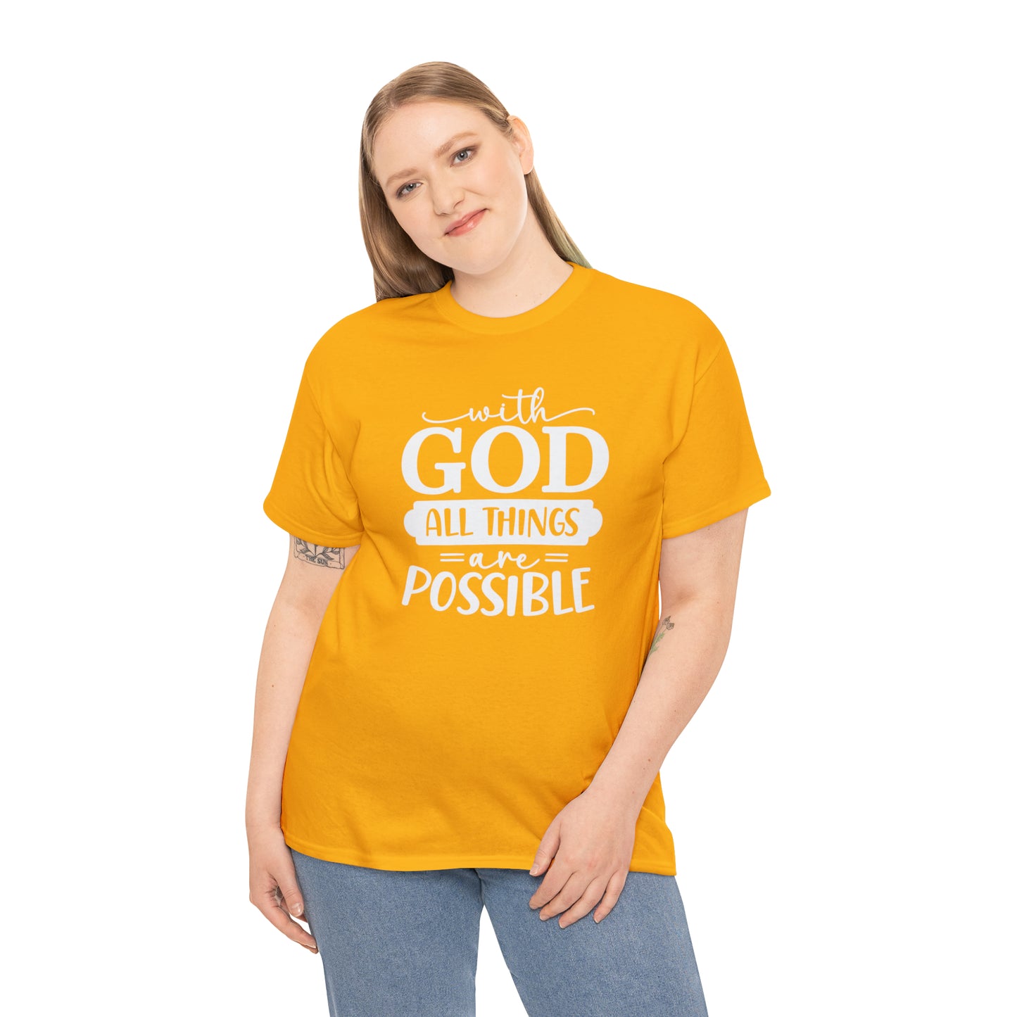 With God All Things Are Possible Unisex Heavy Cotton Tee - White Print