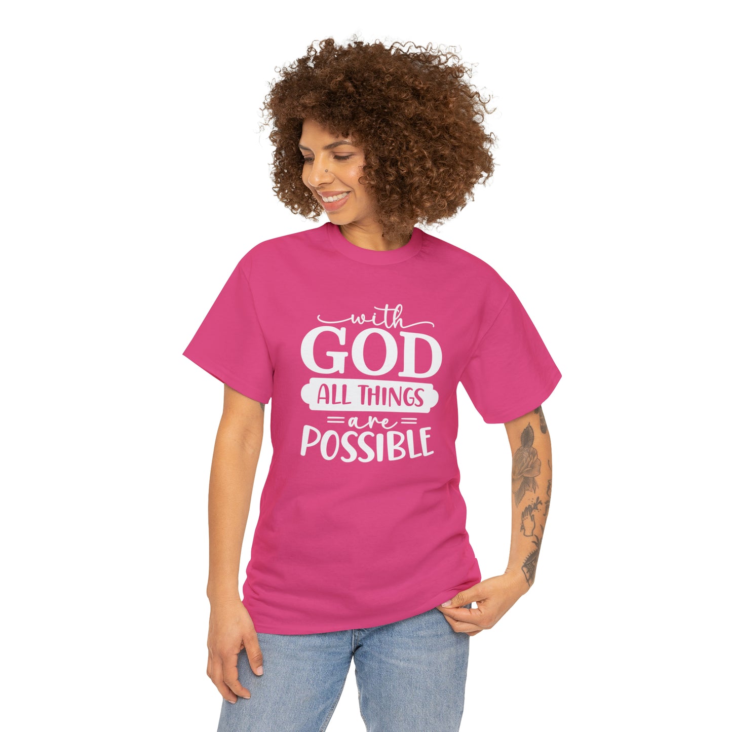 With God All Things Are Possible Unisex Heavy Cotton Tee - White Print