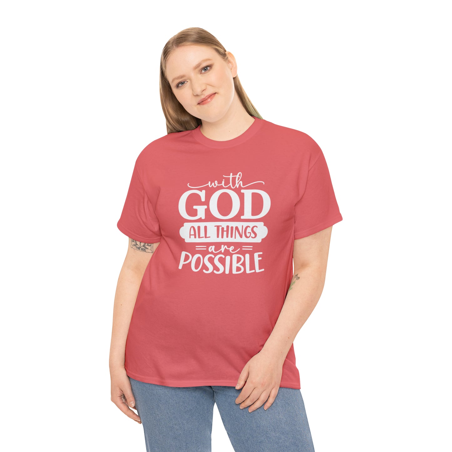 With God All Things Are Possible Unisex Heavy Cotton Tee - White Print