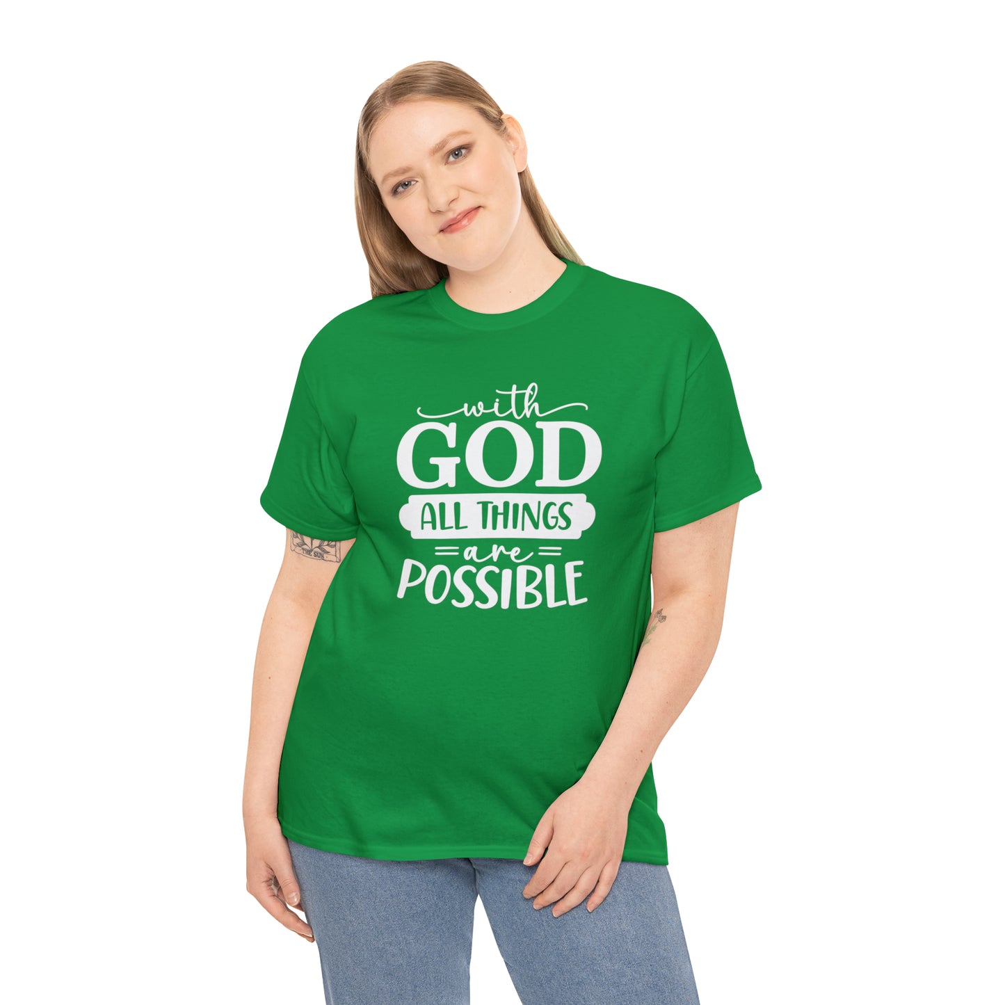 With God All Things Are Possible Unisex Heavy Cotton Tee - White Print