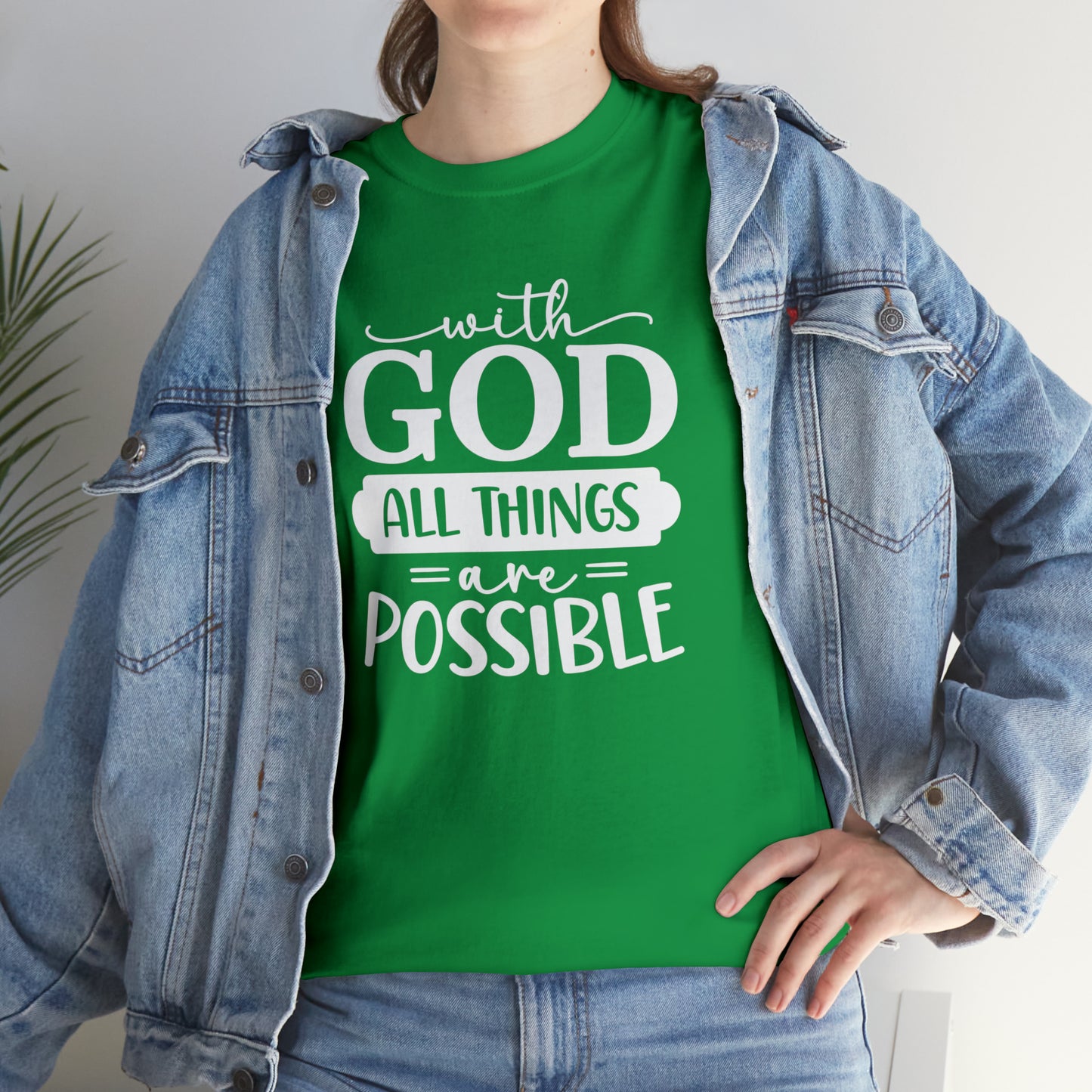 With God All Things Are Possible Unisex Heavy Cotton Tee - White Print